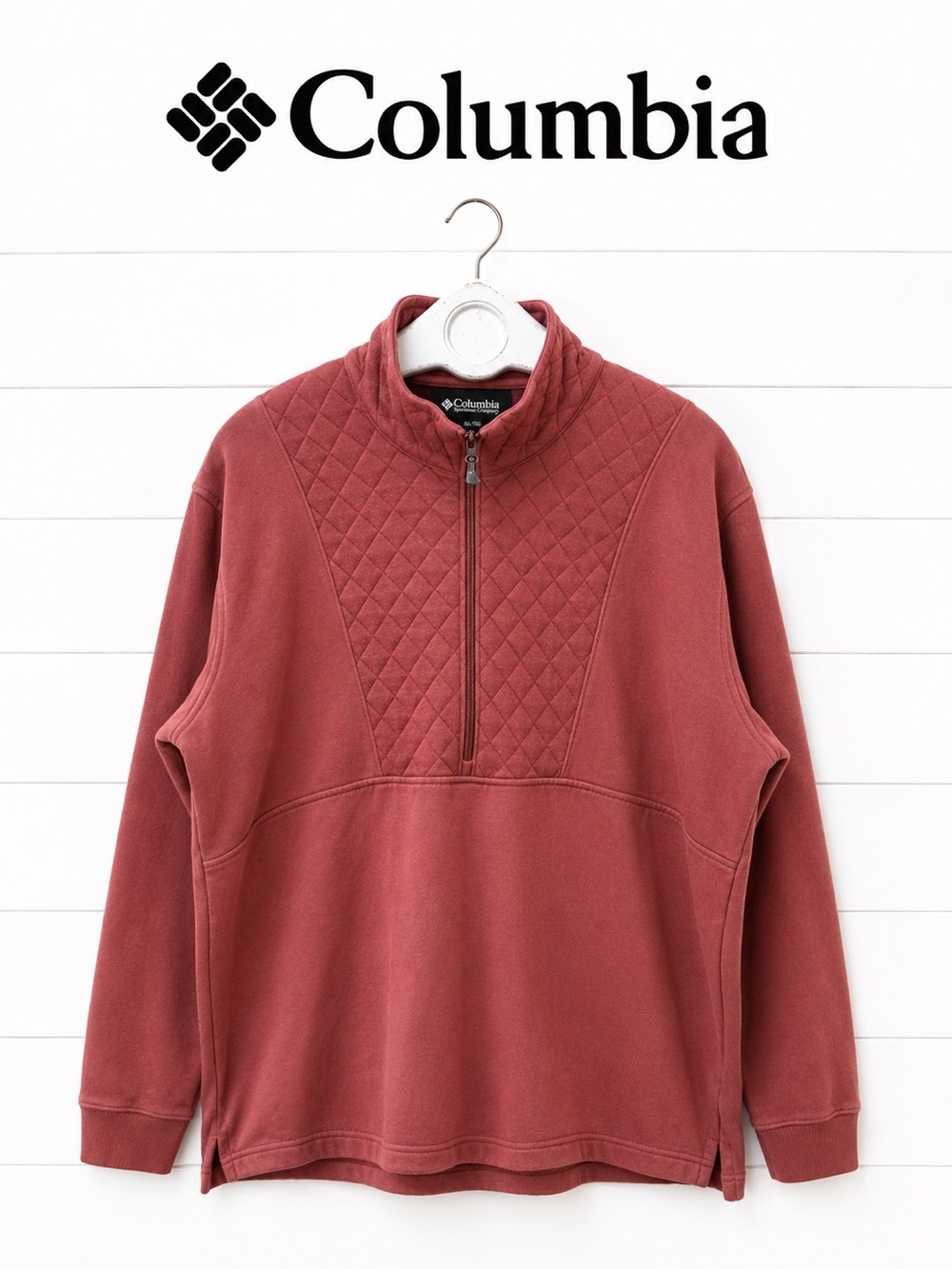 COLUMBIA Brick Red Quilted Half-Zip Pullover XL